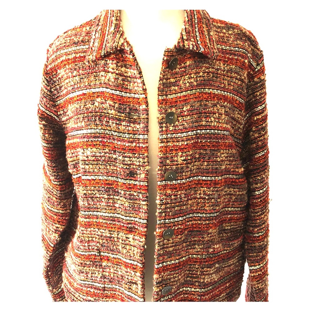CHICO’S WOMEN’S JACKET SHORT COAT NUBBY BROWN  SIZE 1